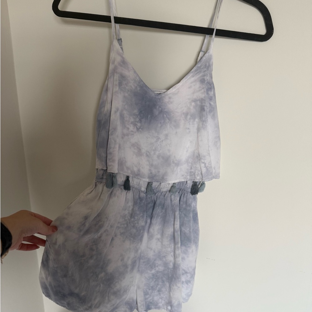 American Eagle Outfitters Tie-Dye Romper - Gray and White